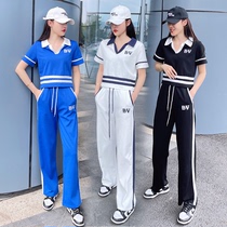 2022 Euro-goods suit womens summer new fashion broadlegged pants loose and thin Polo collar Leisure sport Two sets