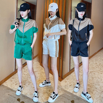 Summer Ice Silk Shorts Suit Women 2022 Trendy Minus-Age Collage Short Sleeves loose Lean Casual Sports Two Sets