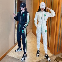 European goods rainbow casual sports suit female spring and autumn 2022 new fashion slim high waist age-reducing sweater two-piece set