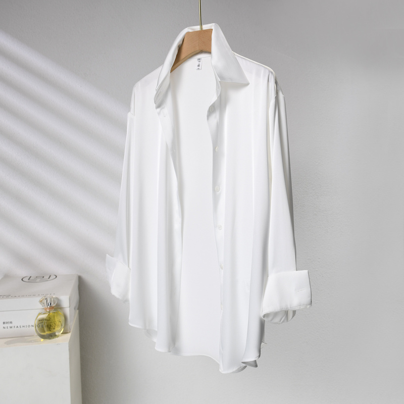 Xiaoyuer High-End Drapey Imitation Acetate Satin Shirt for Women, Fashionable, Loose, Casual, Simple and Versatile Shirt
