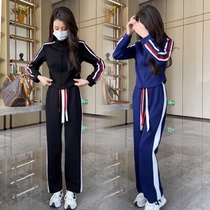 Sports and leisure suit womens early autumn 2022 European goods cover meat and age reduction sweater fashion slim wide-leg pants two-piece set