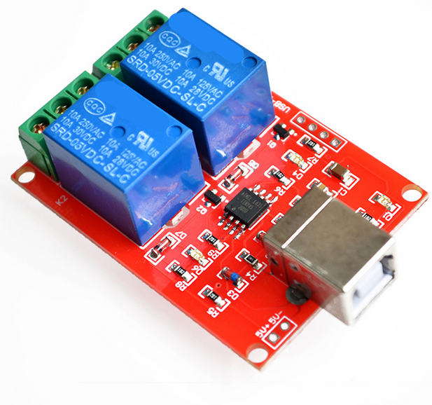 USB继电器2路5vPC智能驱动控制板开关免驱USB电脑控制继电器模块