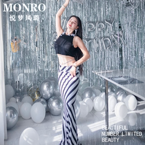 Yuemeng Fenglu belly dance 2020 new sexy beginner Oriental dance striped thin skirt suit