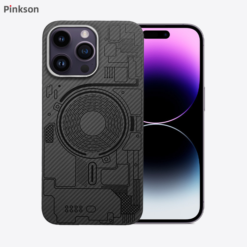 Pinkson Is Suitable for 15 Fine-Textured 600D Apple 14Pro Phone Cases, Circuit Diagram 14Promax Kevlar Aramid Magsafe Protective Case 13 New Model Heat Dissipation Male Magnetic Anti-Drop Carbon Fiber