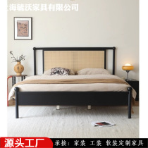 American solid wood retro double bed master bedroom 1 51 8m bedroom French rattan antique style large bed hotel and bed and breakfast