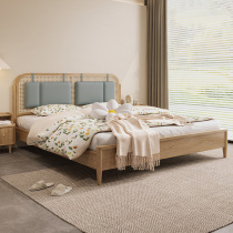 Nordic soft back solid wood bed solid wood bed 1 8 meters Indonesian real rattan double bed ash wood master bedroom 1 5 meters furniture