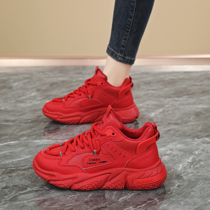 Sports Wedding Shoes for Women 2026 New Spring and Autumn Thick-Soled Red Shoes for the Year of Birth, Women's Fashionable Red Shoes Sports Wedding Shoes for Women 2026 New Spring and Autumn Thick-Soled Red Shoes for the Year of Birth, Women's Fashionable Red Shoes