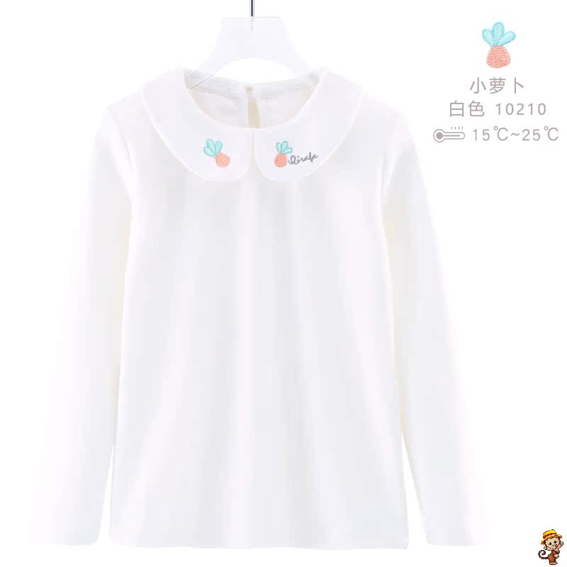 Cô gái đánh bông trẻ em áo sơ mi của đáy dài tay quần áo mỏng mùa xuân váy không khí trắng t-shirt đầu bé mùa xuân và mùa thu của trẻ em.