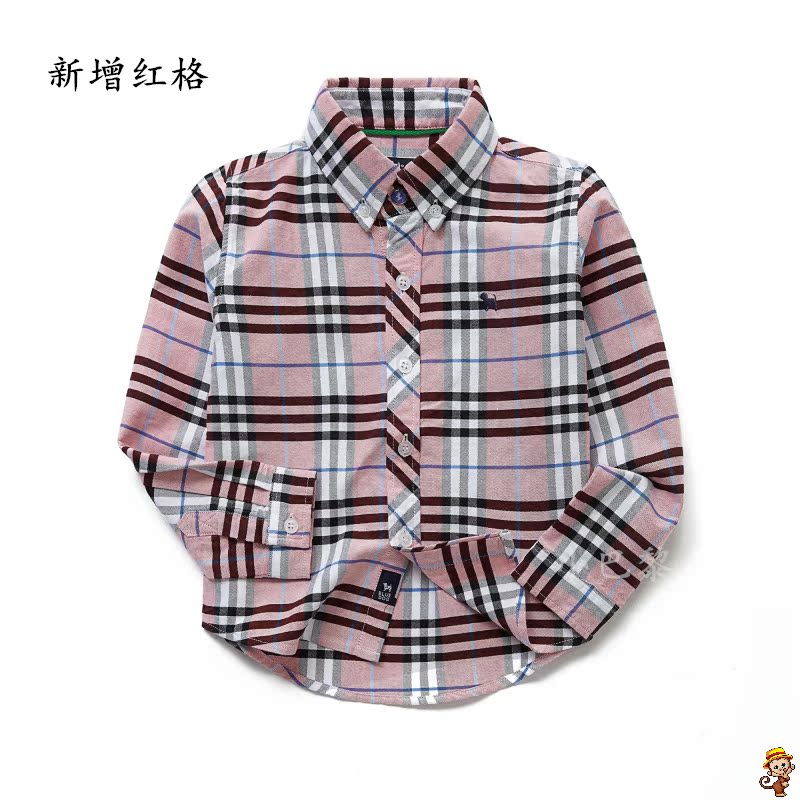 Chàng trai cotton dài tay áo sơ mi trắng Oxford quay áo khoác quần áo trẻ em bông vừa của sọc áo kẻ sọc trẻ em.