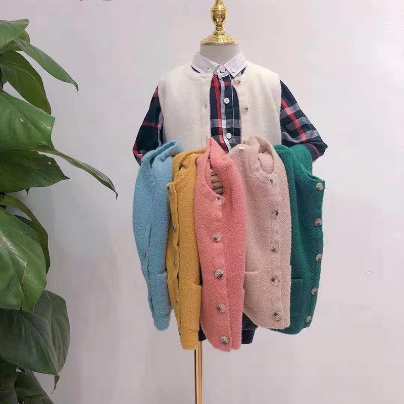 Children's vest vest sleeveless boys and girls imitation mink vest solid color shoulder soft and comfortable cold protection
