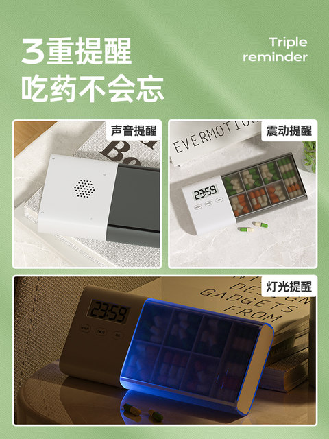 Smart pill box is a portable and repackaged high-end small pill box that electronically reminds the elderly to take medicine regularly seven days a week