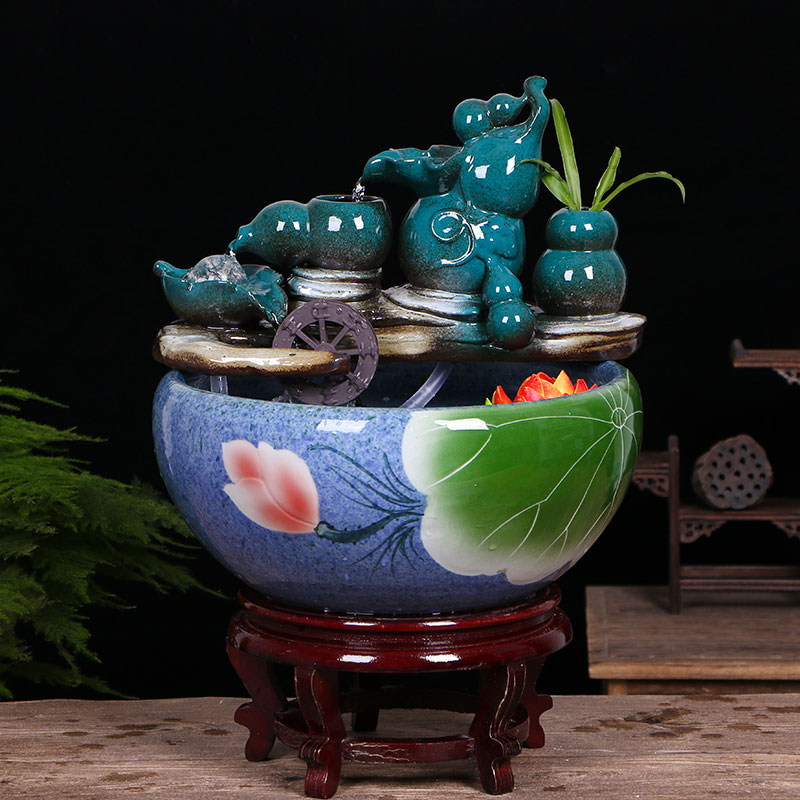 Jingdezhen ceramic aquarium water fountain household little gold fish tank large fish bowl sitting room humidifying decorative landscape