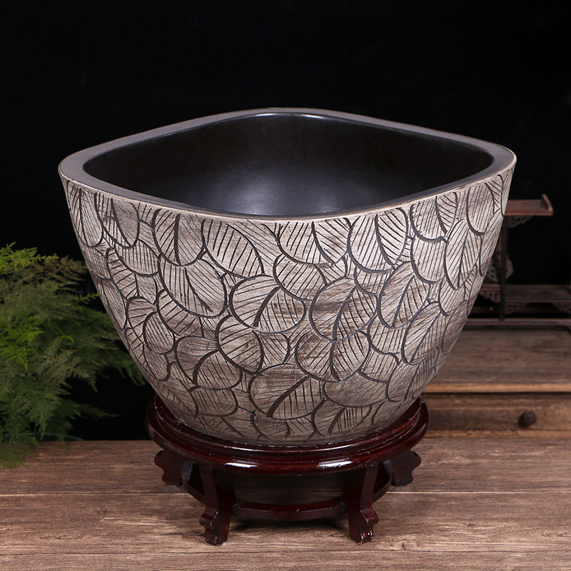 Jingdezhen ceramic goldfish bowl sitting room floor balcony office home furnishing articles circulating water courtyard big fish tank