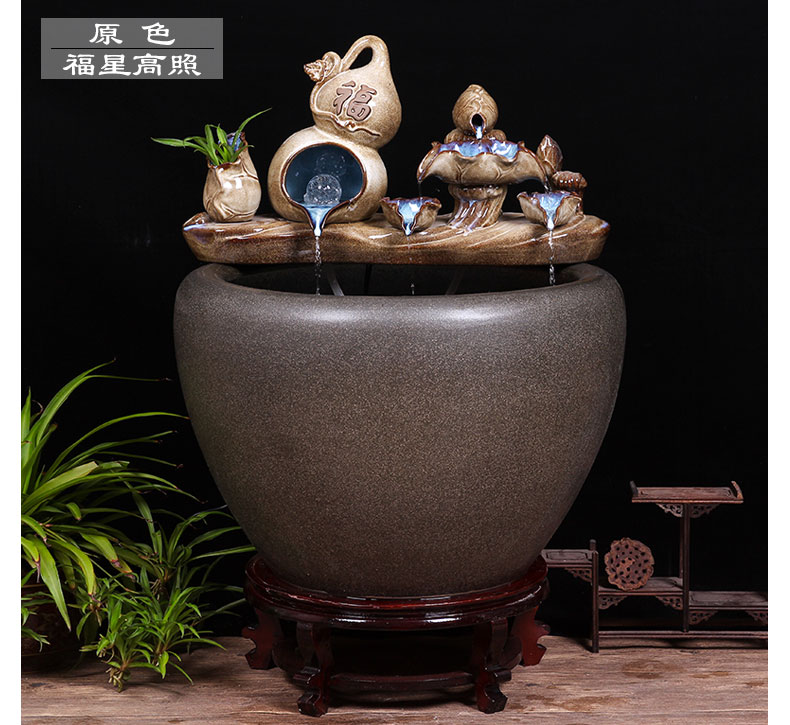 Jingdezhen ceramic aquarium circulating water lucky furnishing articles of small sitting room informs the landscape gold fish and turtles cylinder