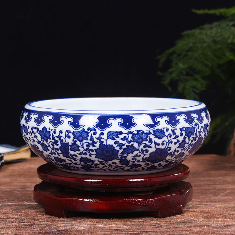 Package mail basin of water lily jingdezhen aquarium porcelain ceramic creative writing brush washer tortoise cylinder refers to basin of water lily flower pot hand - made