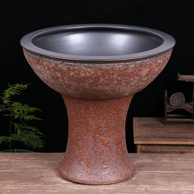 Jingdezhen ceramic basin floor pillar type cylinder high water shallow bowl LianHe flowerpot brocade carp goldfish bowl water lily outside