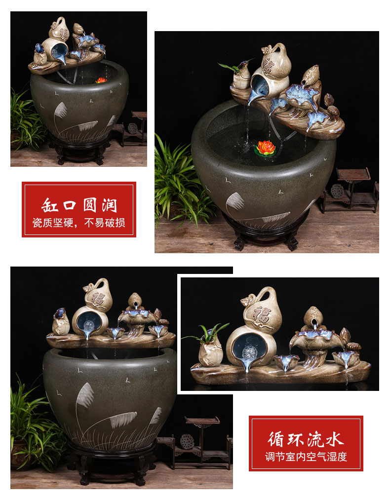 Jingdezhen ceramic aquarium circulating water lucky furnishing articles of small sitting room informs the landscape gold fish and turtles cylinder