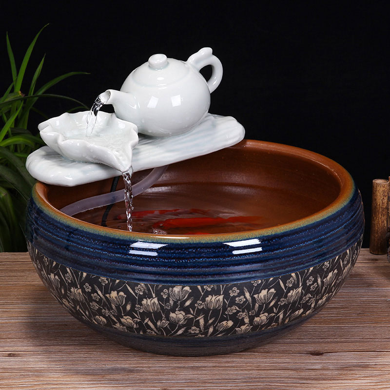 Jingdezhen ceramic aquarium desktop fountain water tank 2 small gold sitting room aquarium fish bowl