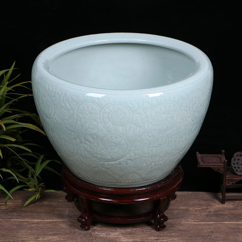 Jingdezhen ceramic aquarium restoring ancient ways is archaize turtle cylinder basin of water lily lotus goldfish bowl lotus cylinder extra large