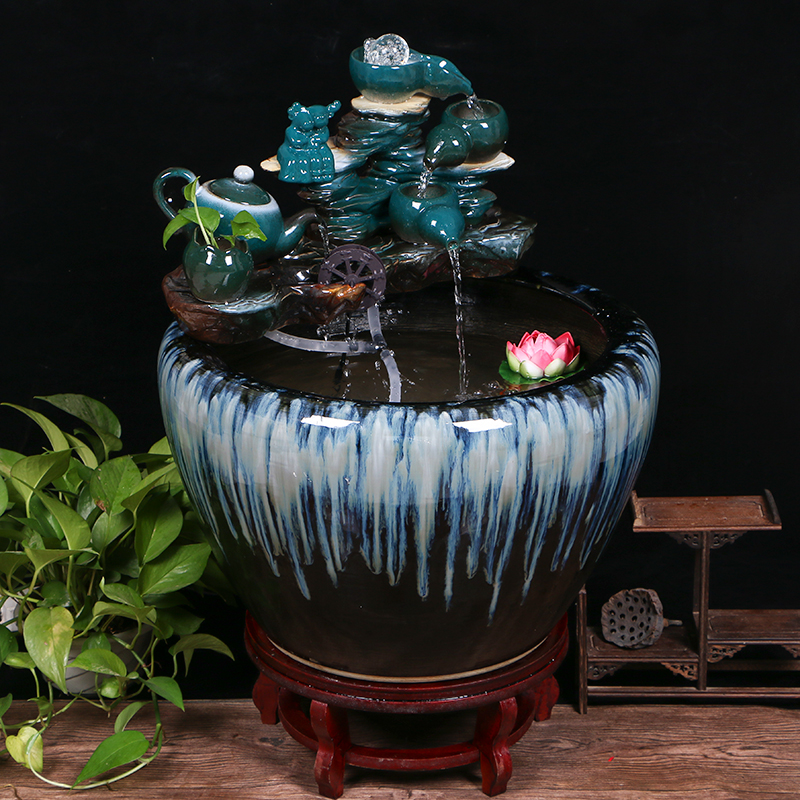 Jingdezhen ceramic aquarium circulating water lucky furnishing articles of small sitting room informs the landscape gold fish and turtles cylinder