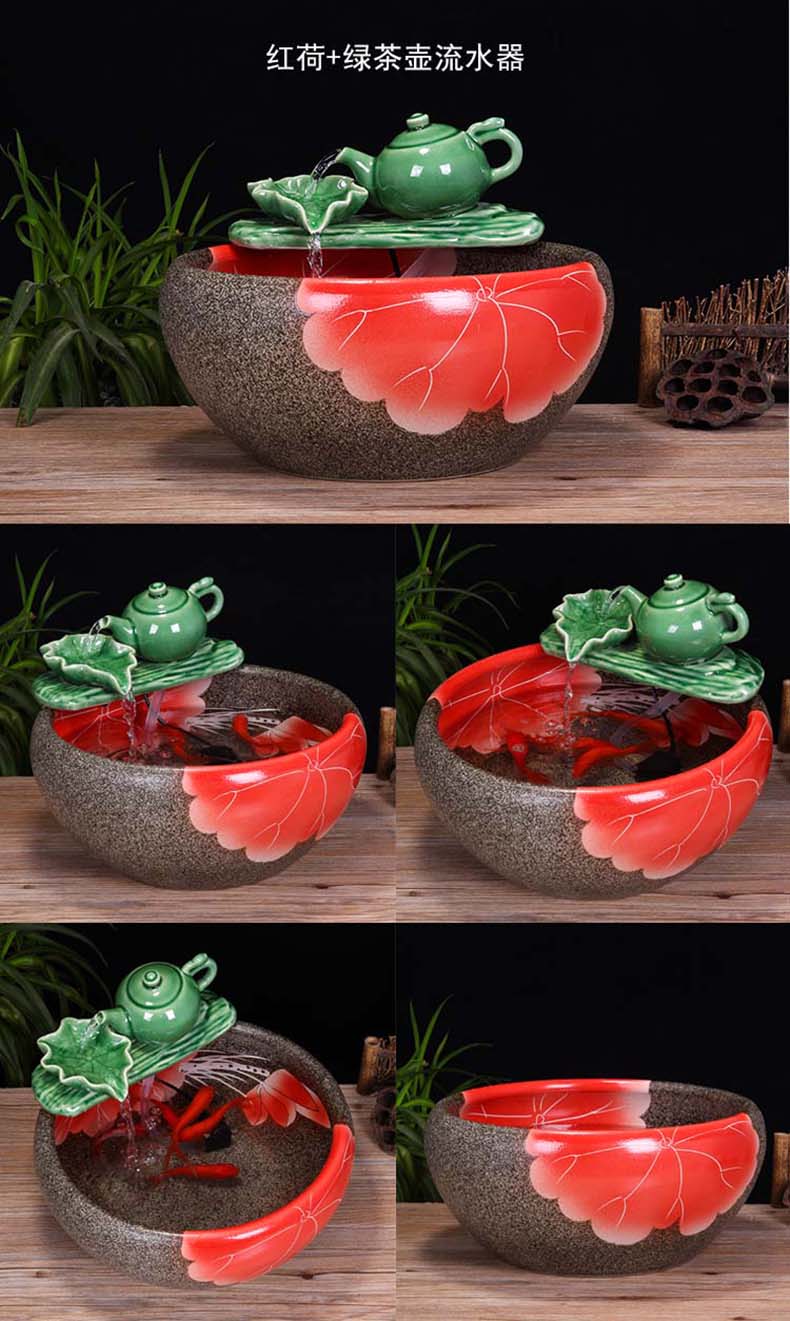 Jingdezhen ceramic aquarium desktop fountain water tank 2 small gold sitting room aquarium fish bowl