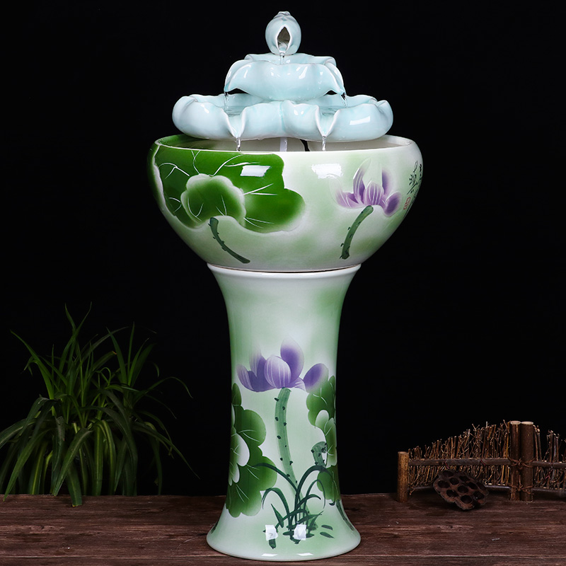 Ceramic floor pillar type tank basin large fish bowl lotus lotus lotus tortoise household gardens furnishing articles