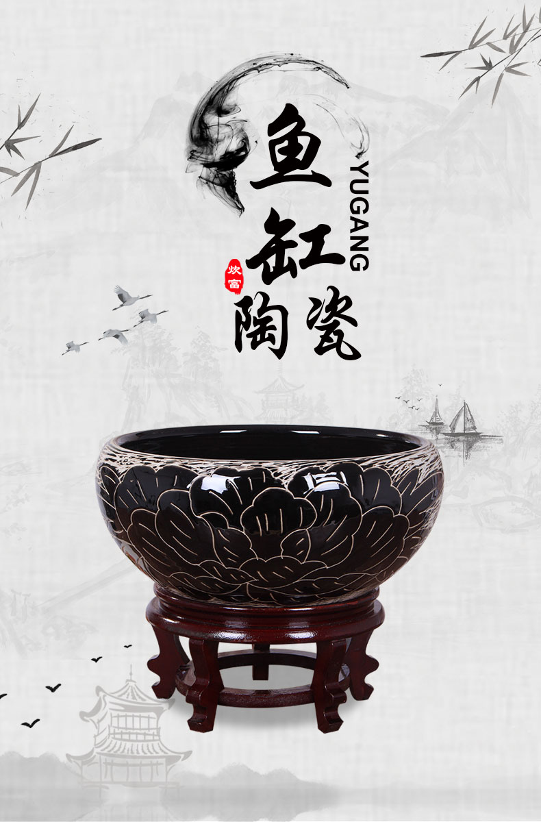 Jingdezhen ceramic tank koi fish basin bowl lotus lotus lotus tortoise cylinder sitting room feng shui goldfish bowl