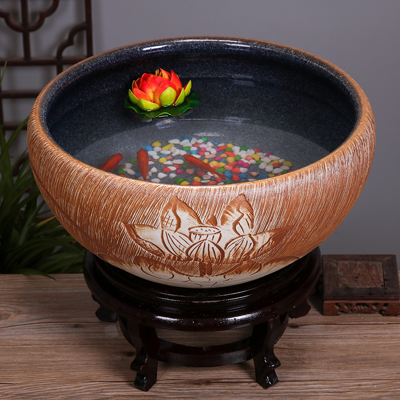 Jingdezhen ceramic aquarium package mail hand - made desktop furnishing articles large turtle pond lily goldfish bowl lotus feng shui basin