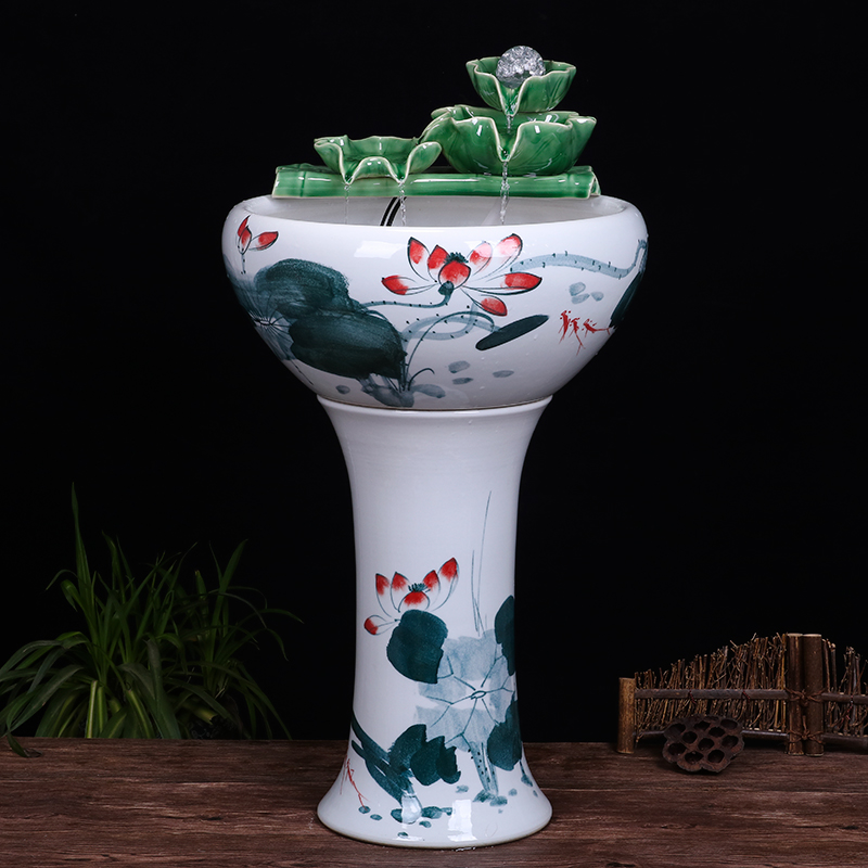 Ceramic floor pillar type tank basin large fish bowl lotus lotus lotus tortoise household gardens furnishing articles