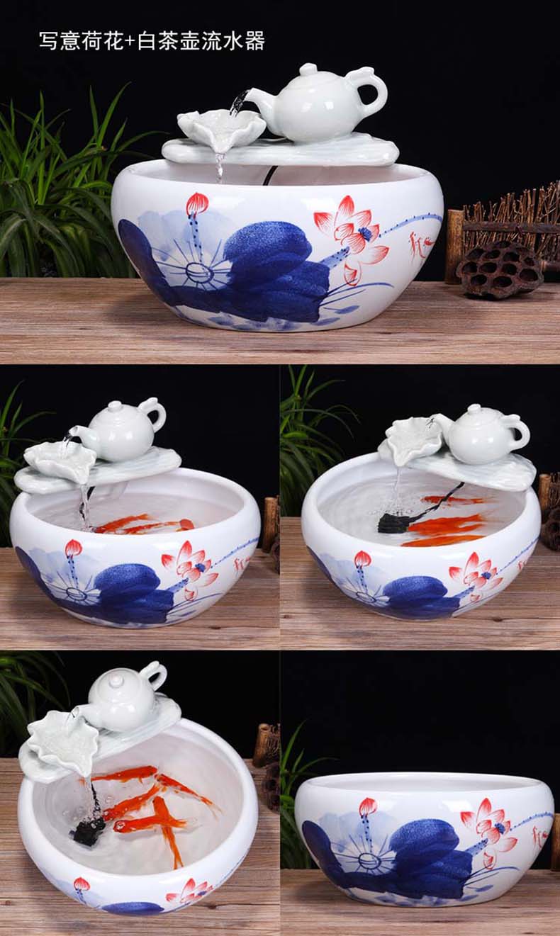 Jingdezhen ceramic aquarium desktop fountain water tank 2 small gold sitting room aquarium fish bowl