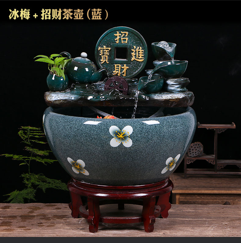 Ceramic aquarium sitting room ground loop water fish tank large office furnishing articles balcony garden lotus basin