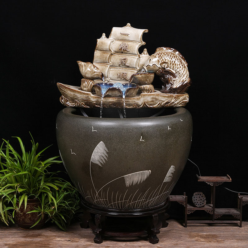 Ceramic tank sitting room circulating water tank large lucky place balcony and courtyard big fish bowl lotus cylinder