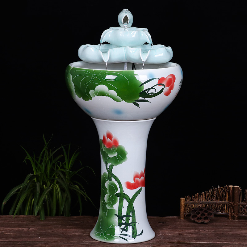 Ceramic floor pillar type tank basin large fish bowl lotus lotus lotus tortoise household gardens furnishing articles