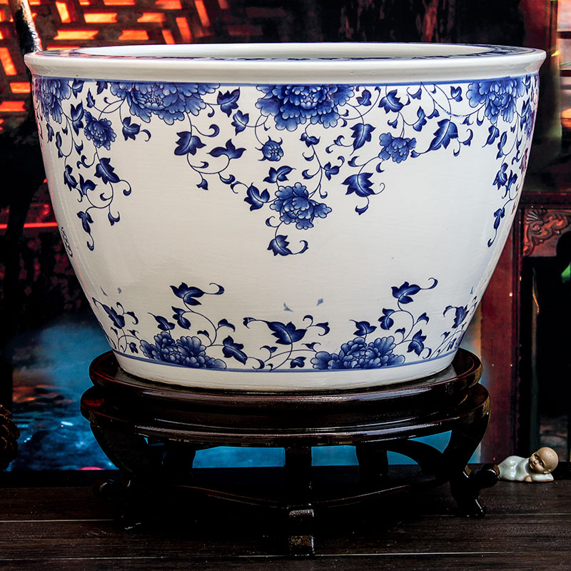 Package mail jingdezhen ceramic aquarium turtle cylinder goldfish bowl lotus flower pot lotus large painting and calligraphy tank
