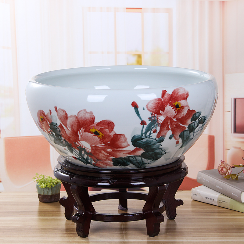 Jingdezhen ceramic aquarium large basin of blue and white sleep keep goldfish bowl lotus lotus tortoise GangPen furnishing articles in the living room