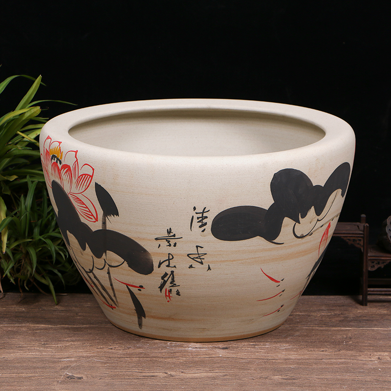Jingdezhen ceramic aquarium turtle cylinder basin of water lily lotus goldfish bowl lotus cylinder oversized tank sitting room