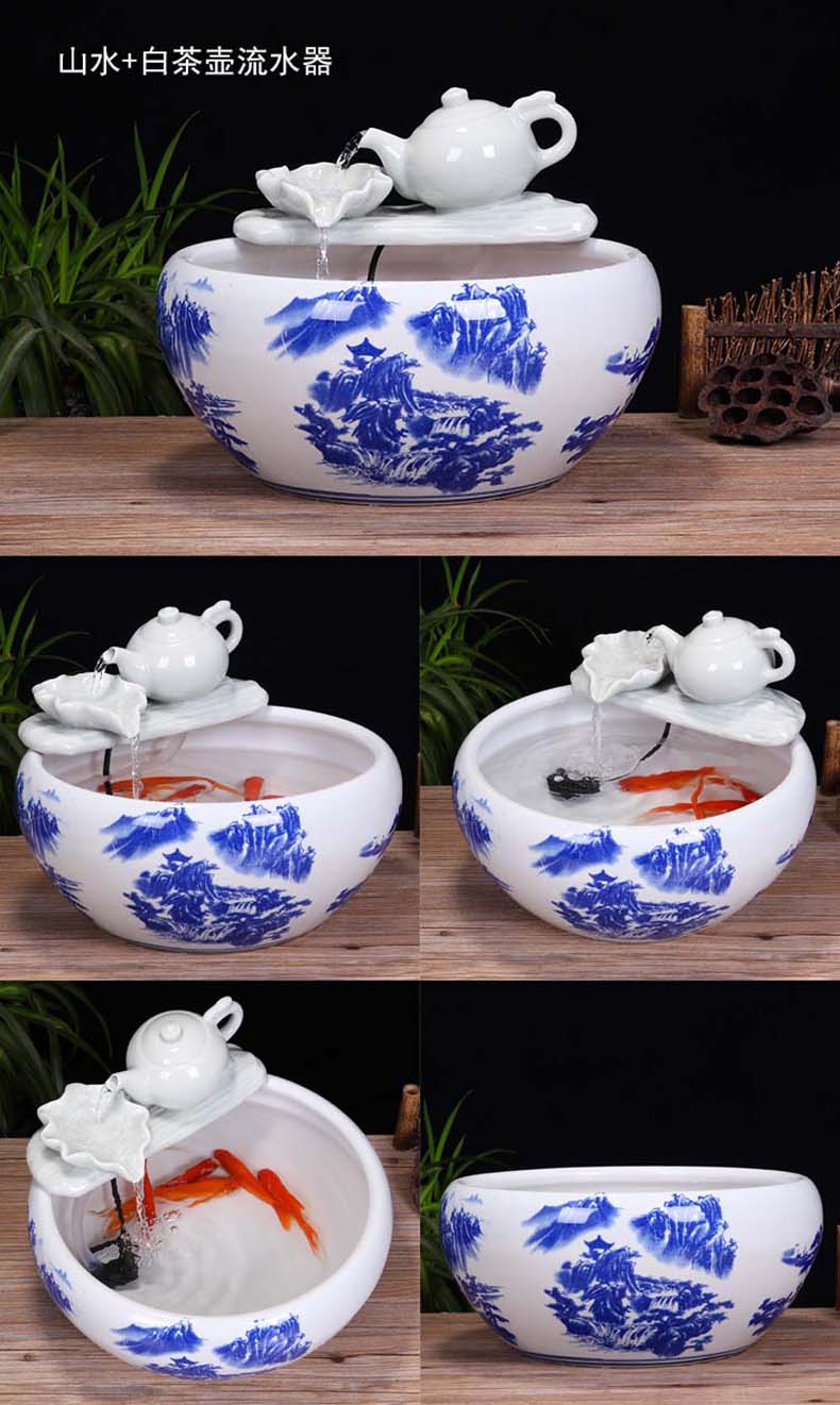 Jingdezhen ceramic aquarium desktop fountain water tank 2 small gold sitting room aquarium fish bowl