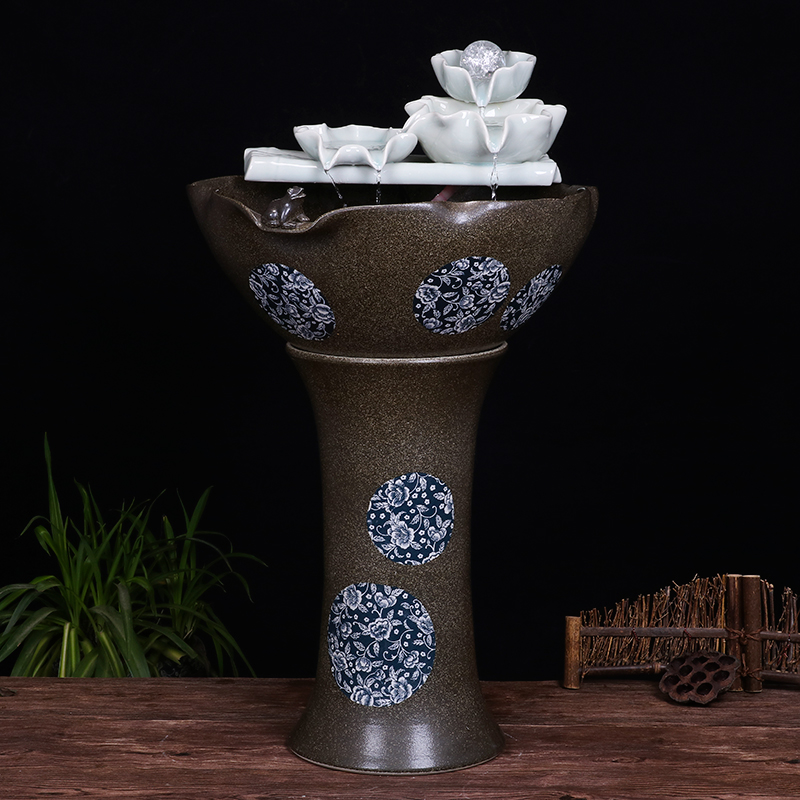 Ceramic floor pillar type tank basin large fish bowl lotus lotus lotus tortoise household gardens furnishing articles