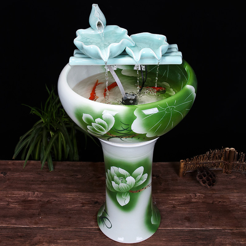 Ceramic floor pillar type tank basin large fish bowl lotus lotus lotus tortoise household gardens furnishing articles