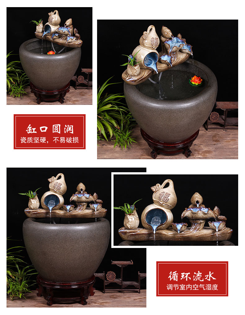 Jingdezhen ceramic aquarium circulating water lucky furnishing articles of small sitting room informs the landscape gold fish and turtles cylinder