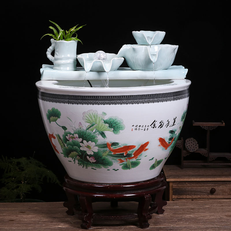 Jingdezhen ceramic aquariums household water fountain jin large fish bowl furnishing articles sitting room humidifying landscape