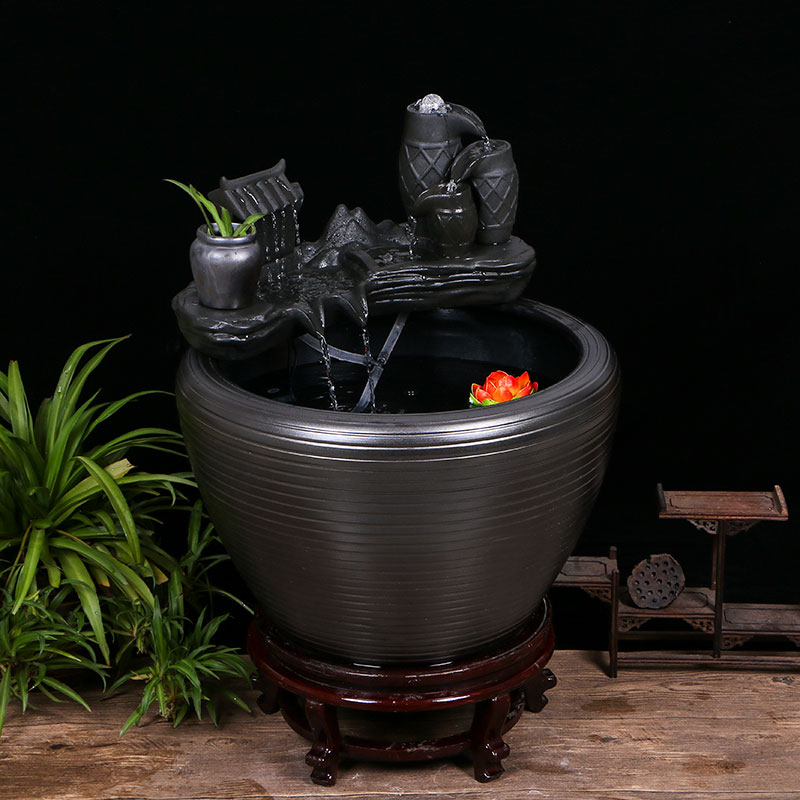 Jingdezhen ceramic goldfish bowl sitting room floor balcony office home furnishing articles circulating water courtyard big fish tank