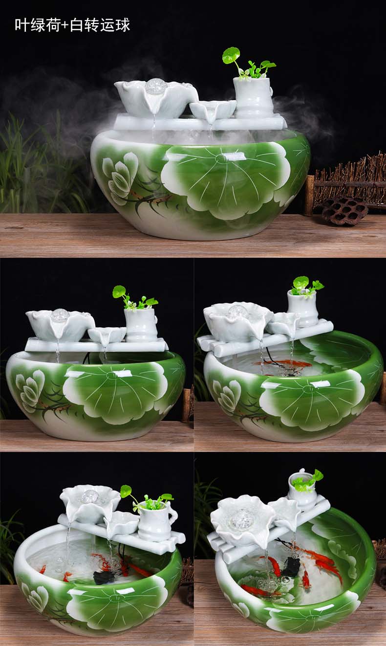 Jingdezhen ceramic tank sitting room desktop fountain water tank household small feng shui aquarium fish bowl