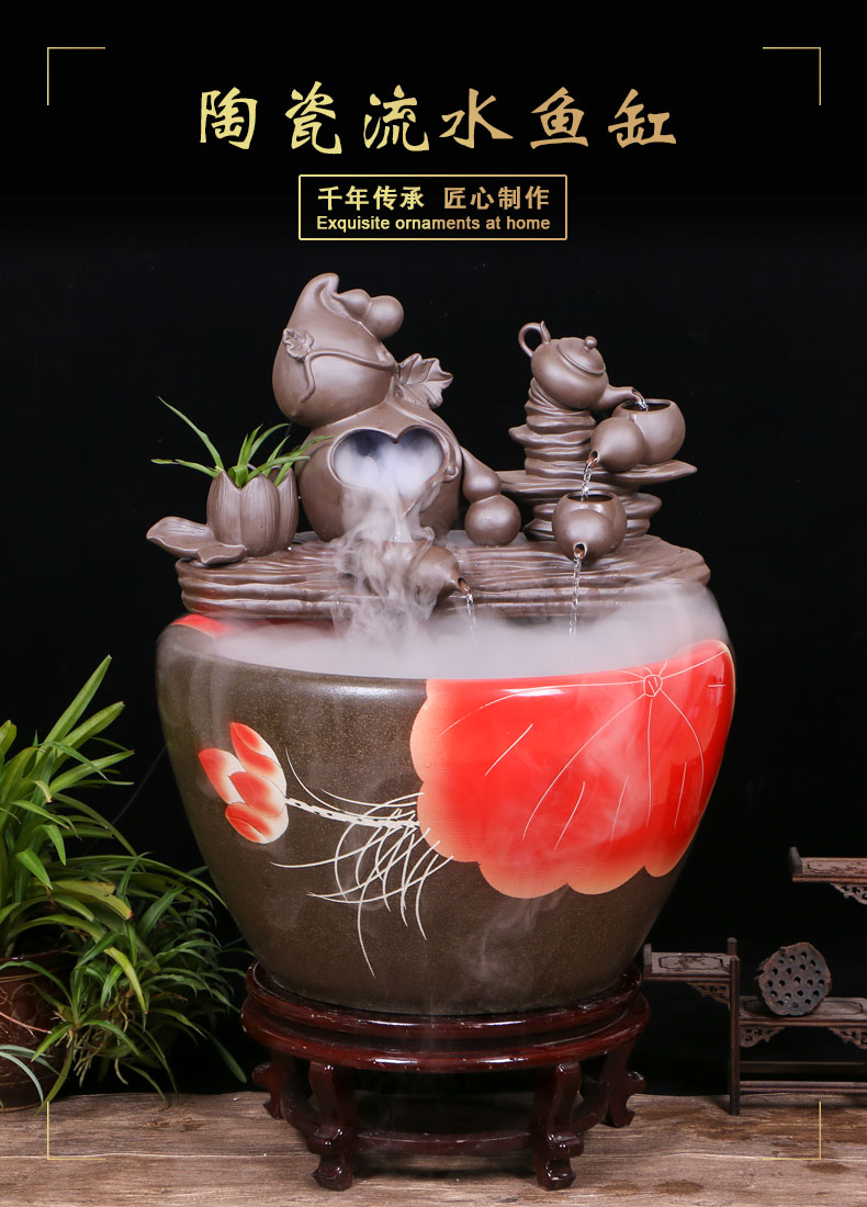Jingdezhen ceramic goldfish bowl sitting room floor balcony office home furnishing articles circulating water courtyard big fish tank