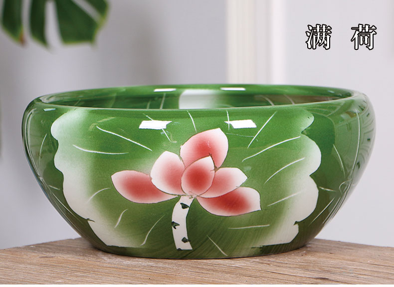 Jingdezhen mini ceramic aquarium place large fish refers to basin tortoise goldfish bowl lotus lotus flower pot cylinder