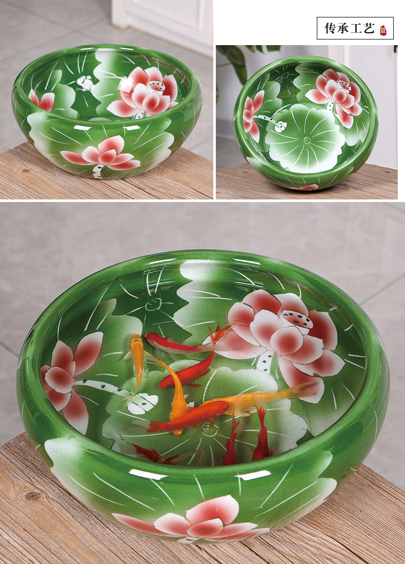 Jingdezhen mini ceramic aquarium place large fish refers to basin tortoise goldfish bowl lotus lotus flower pot cylinder