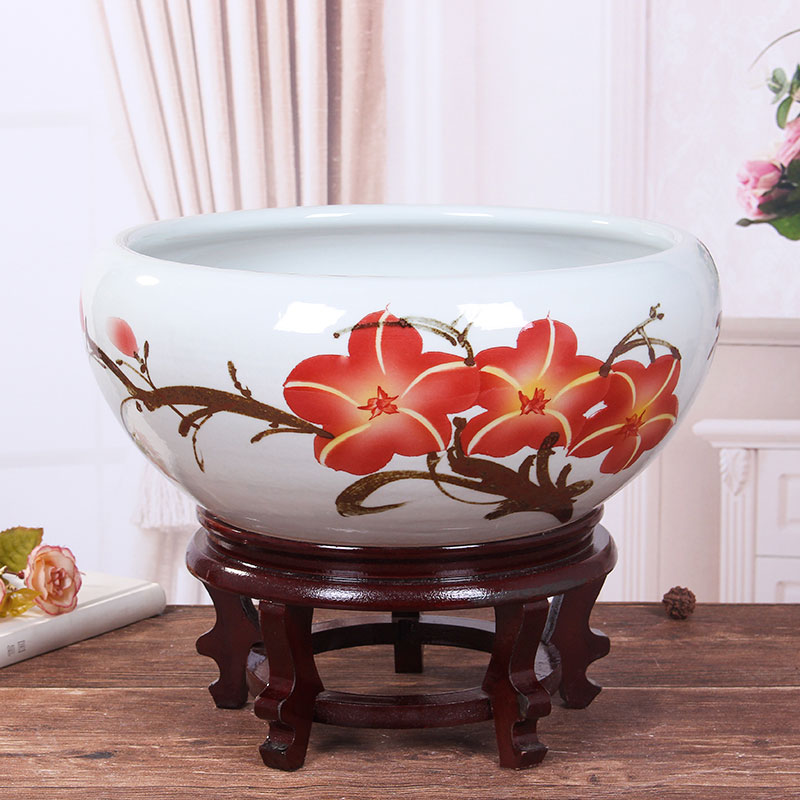 Jingdezhen ceramic aquarium large fish basin bowl lotus lotus lotus tortoise cylinder sitting room feng shui goldfish bowl