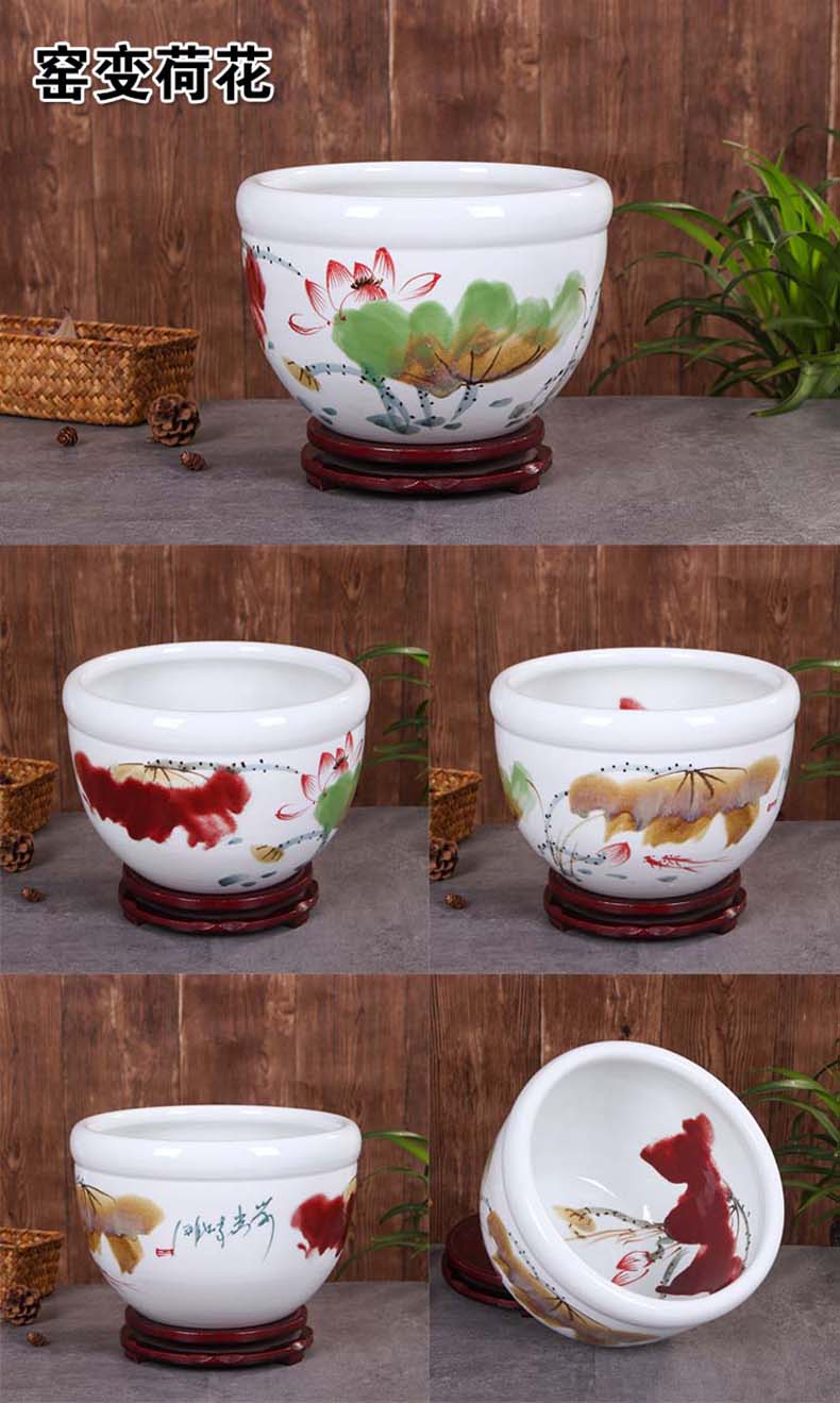 Jingdezhen ceramic aquarium large fish basin bowl lotus lotus lotus tortoise cylinder sitting room feng shui goldfish bowl