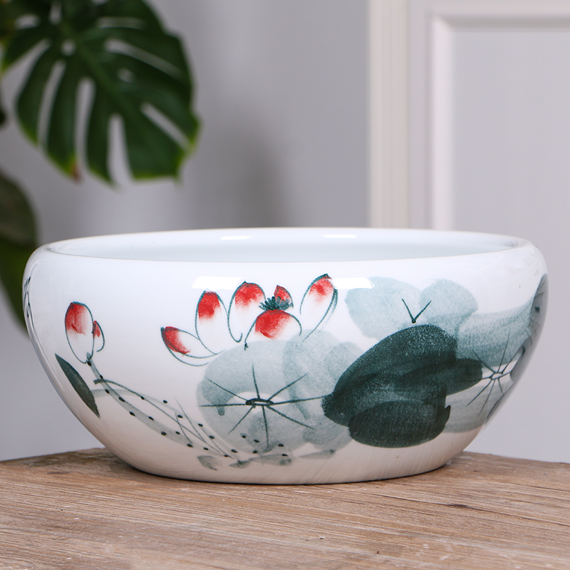 Jingdezhen ceramic goldfish bowl hand - made desktop furnishing articles large turtle pond lily lotus brocade carp basin bowl sitting room