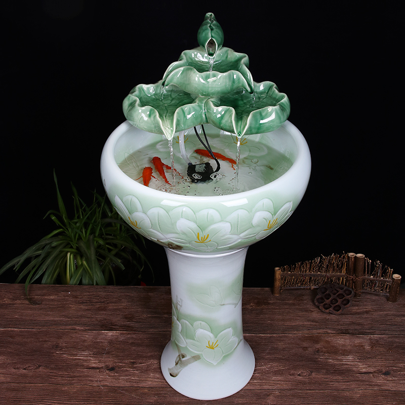 Ceramic floor pillar type tank basin large fish bowl lotus lotus lotus tortoise household gardens furnishing articles